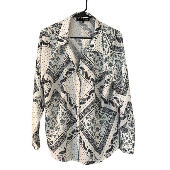 Eloquii Tops - Eloquii Paisley Woman’s Top Blouse Sz 18 Cream Black Long Sleeve Office Classic